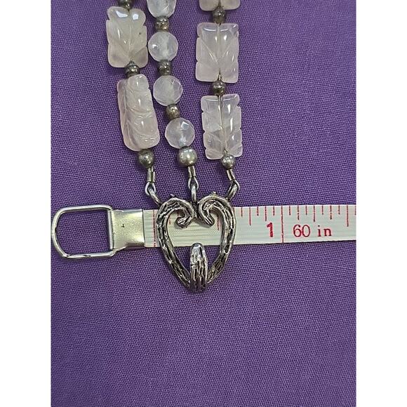 Rare Vintage Bracelet Sterling Silver 925 And Carved Rose Quartz Layered Beads - Picture 14 of 16